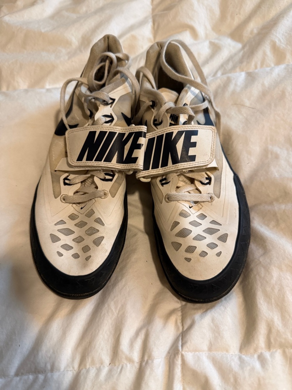 Nike White and Black Track and Field Training Sneakers with Bold Logo Strap